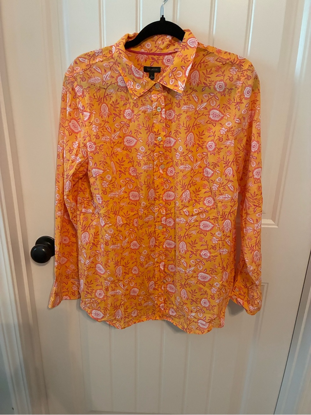Talbots Women’s Orange Floral Button-Up Shirt Size Large